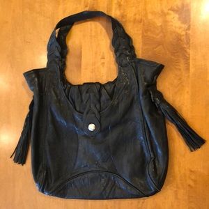 Junior Drake Black Leather Braided Shoulder Bag